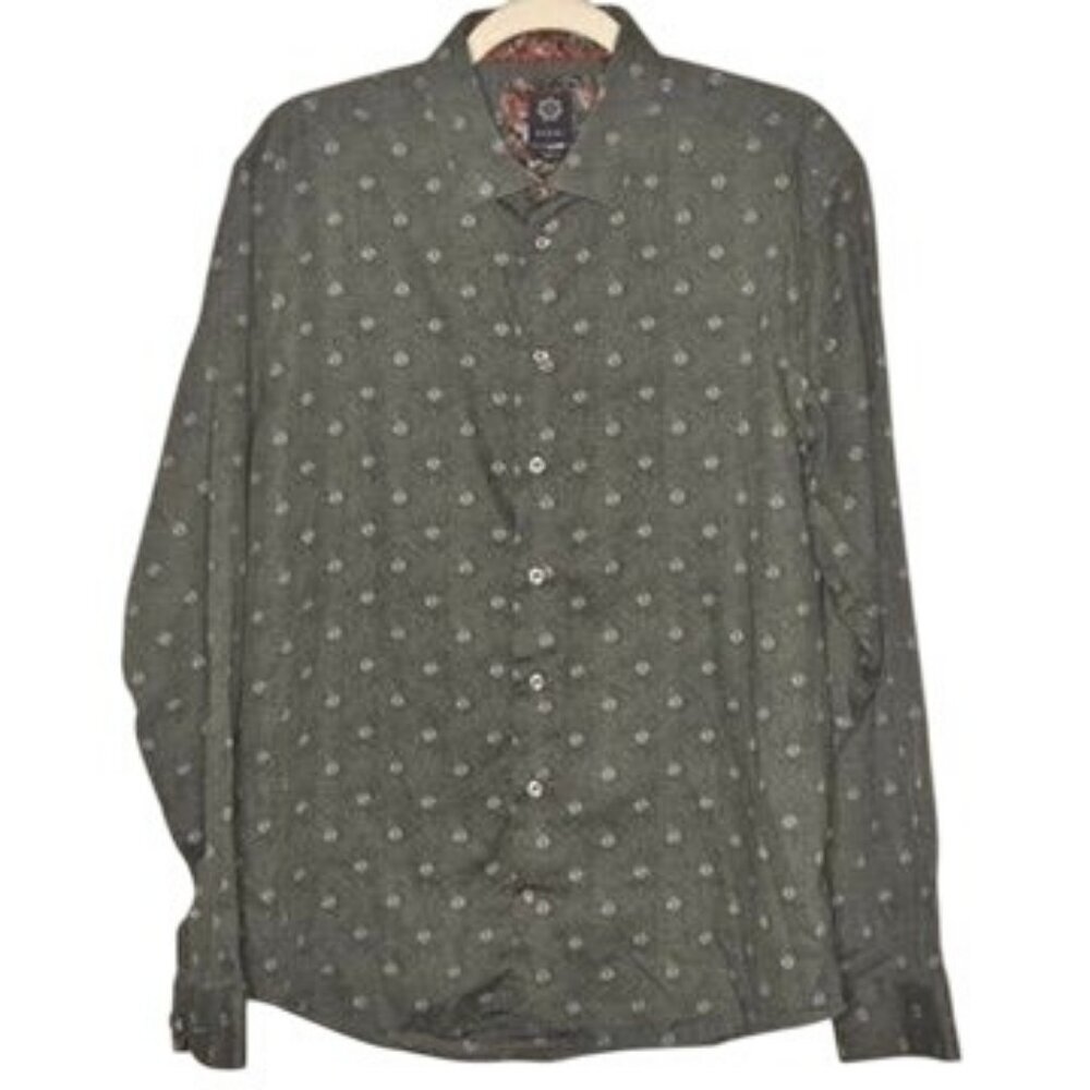 Danini Modern Fit Green Floral Accent Button-Up Shirt Mens L/XL Retro Office